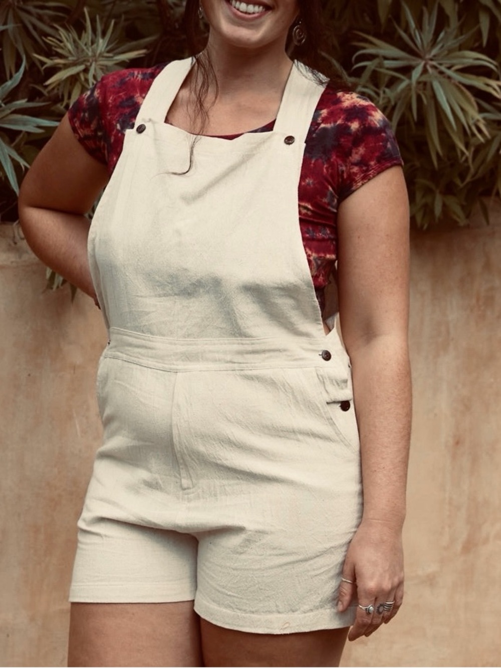 Zig Zag Cream Cotton Short Overalls - in S/M and L/XL with pockets NWT